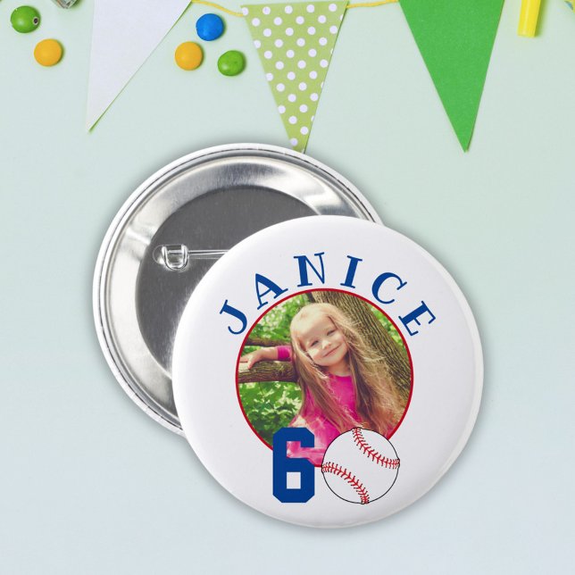 Baseball Ball 60th Birthday Photo  Button (Creator Uploaded)