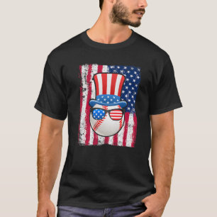 Baseball Ball American Flag 4th of July Funny Gift T-Shirt