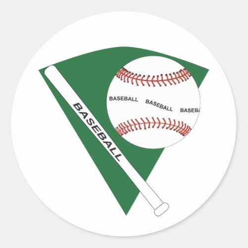 Baseball ball and bat classic round sticker