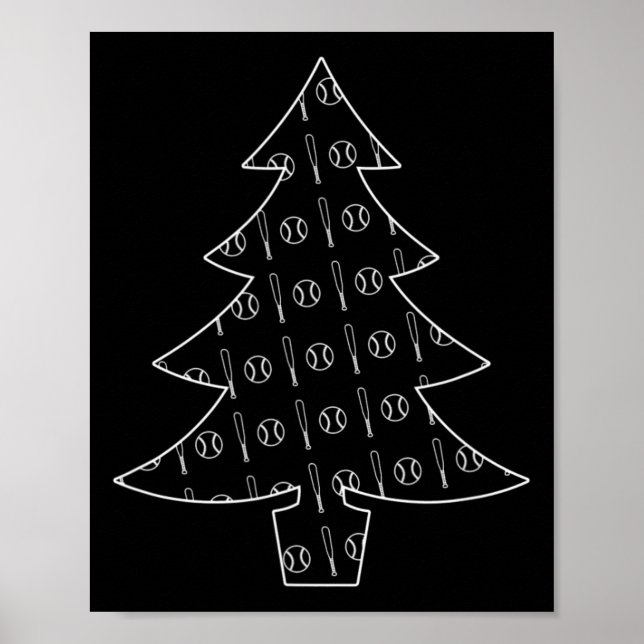Baseball Ball And Bat Collage Sports Christmas Tre Poster (Front)