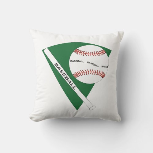 Baseball ball and bat throw pillow