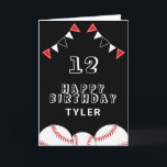 Baseball Ball and Flags Sports Kids Birthday Card<br><div class="desc">Baseball Ball and Flags Sports Kids Birthday Card. The design has baseball balls and birthday party bunting flags in red,  black and white colors. Add your name,  age and text and make your own birthday card. Great for boys and girls who love baseball.</div>