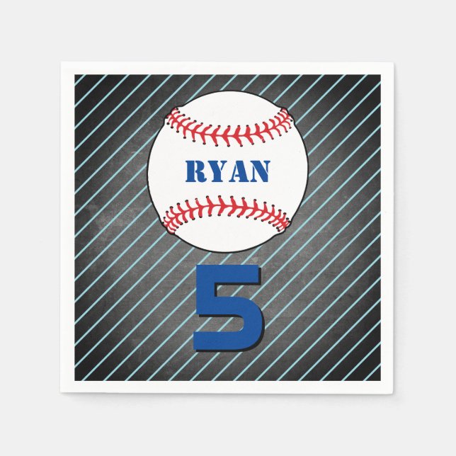 Baseball Ball Birthday Personalized Kids Party Napkins (Front)