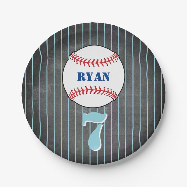 Baseball Ball Birthday Personalized Kids Party Paper Plates (Front)