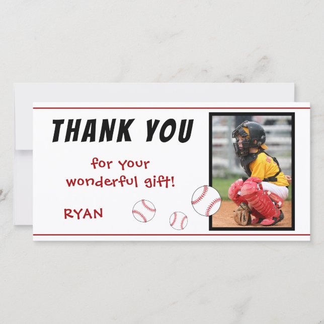 Baseball Ball Birthday Thank you Kids Photo Card (Front)