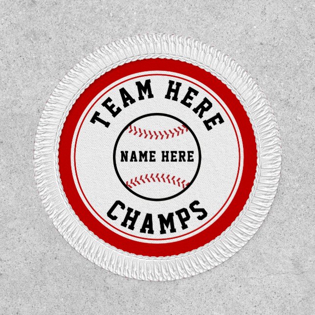 Baseball ball black and red champs and name patch (Front)