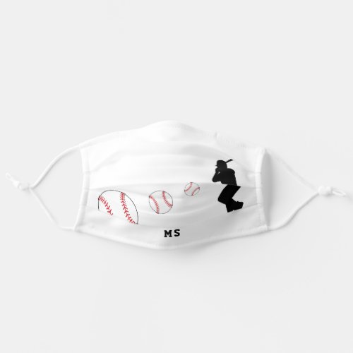 Baseball Ball Black Player Silhouette Monogram Adult Cloth Face Mask