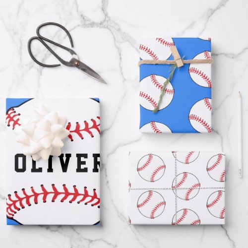 Baseball Ball Blue Pattern Kids Name Birthday  Wrapping Paper Sheets - Baseball Ball Blue Pattern Kids Name Birthday Wrapping Paper Sheets. Personalize with your name or erase the text.