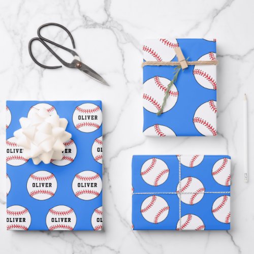 Baseball Ball Blue Pattern Kids Name  Wrapping Paper Sheets - Baseball Ball Blue Pattern Kids Name Birthday Wrapping Paper Sheets. Personalize with your name or erase the text. You can change the background color - click the customize further and use the design tool.