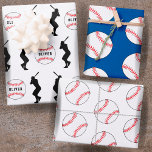 Baseball Ball Blue Sports Player Kids Name Wrapping Paper Sheets<br><div class="desc">Baseball Ball Blue Sports Player Kids Name Birthday Wrapping Paper Sheets. Silhouette of baseball players and baseball balls with a custom name. Personalize with your name or erase the text.</div>