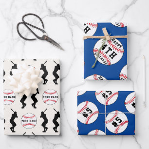 Baseball Ball Blue Sports Player Kids Name Wrapping Paper Sheets