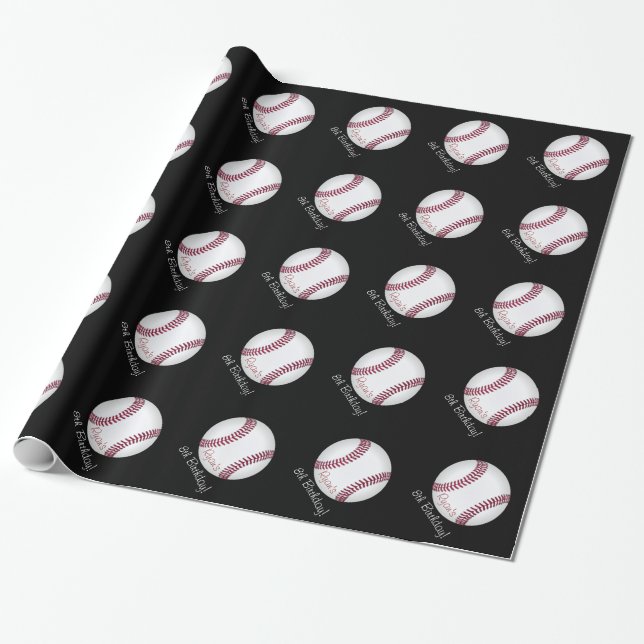 Baseball Ball Boy Birthday Personalized Name Wrapping Paper (Unrolled)