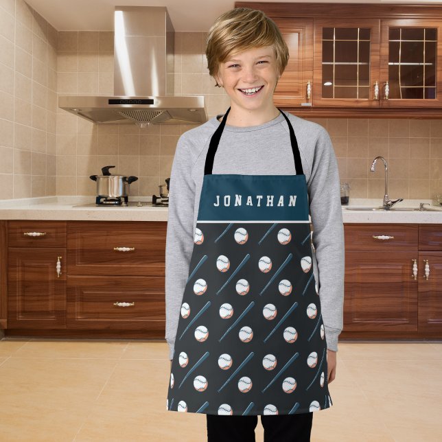 Baseball Ball Boy Custom Name Kid's Apron (Creator Uploaded)