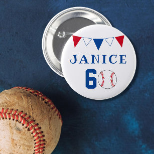 Baseball Ball Bunting Flags 60th Birthday Button