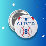 Baseball Ball Bunting Flags Kids Birthday  Button<br><div class="desc">Baseball Ball Bunting Flags Kids Birthday button. The design has baseball and bunting flags in red,  white and blue colors. Add your name and age.</div>