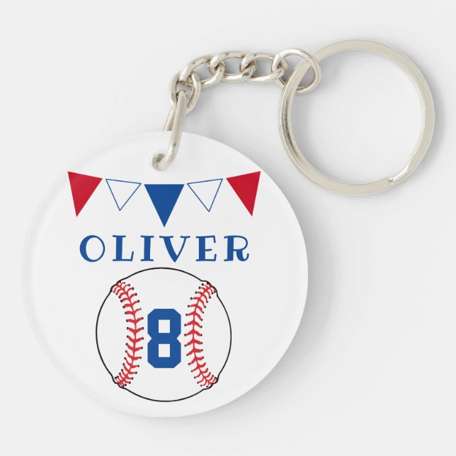 Baseball Ball Bunting Flags Kids Birthday  Keychain (Back)