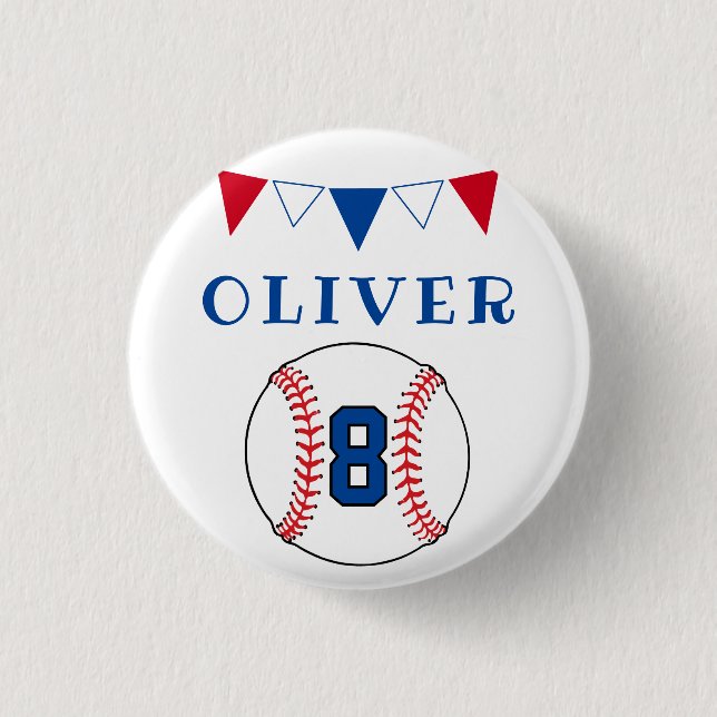 Baseball Ball Bunting Flags Kids Birthday Party Button (Front)