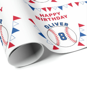 Baseball Ball Bunting Flags Kids Birthday Wrapping Paper