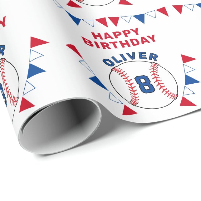 Baseball Ball Bunting Flags Kids Birthday  Wrapping Paper (Roll Corner)