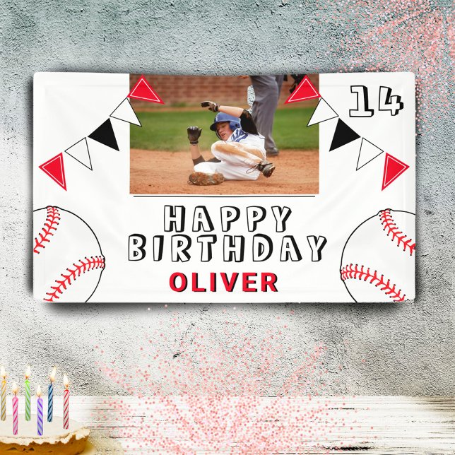 Baseball Ball Bunting Flags Photo Birthday Party Banner (Creator Uploaded)