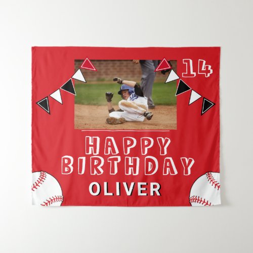 Baseball Ball Bunting Flags Photo Birthday Party  Tapestry