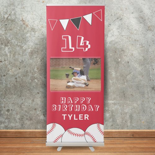 Baseball Ball Bunting Flags Photo Birthday Retractable Banner