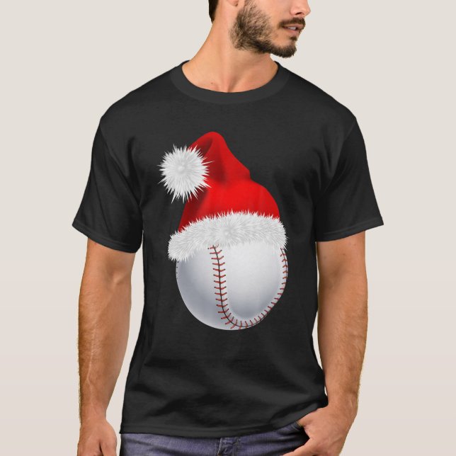 Baseball Ball Christmas Santa Hat Funny Sport Xmas T-Shirt (Front)