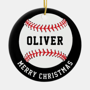 Baseball Ball Custom Name Merry Christmas Ceramic Ornament