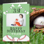 Baseball Ball Flag Green Sports Boy Photo Birthday Card<br><div class="desc">Baseball Ball Flag Green Sports Boy Photo Birthday Card. The design has baseball balls and birthday party bunting flags. Add your photo,  name,  age and text and make your own birthday card. Great for boys and girls who love baseball.</div>