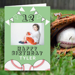 Baseball Ball Flag Green Sports Boy Photo Birthday Card