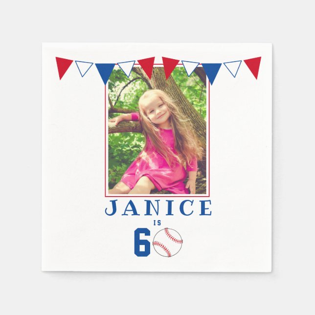Baseball Ball Flags 60th Birthday Party Photo Napkins (Front)