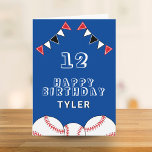 Baseball Ball Flags Blue Sports Kids Birthday Card<br><div class="desc">Baseball Ball Bunting Flags Blue Sports Kids Birthday Card. The design has baseball balls and birthday party bunting flags in red,  black and white colors. Add your name,  age and text and make your own birthday card. Great for boys and girls who love baseball.</div>