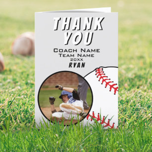 Baseball Ball Grey Thank you Coach Photo Card