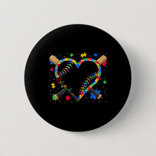 Baseball Ball Heart With Puzzle Pieces Autism Awar Button