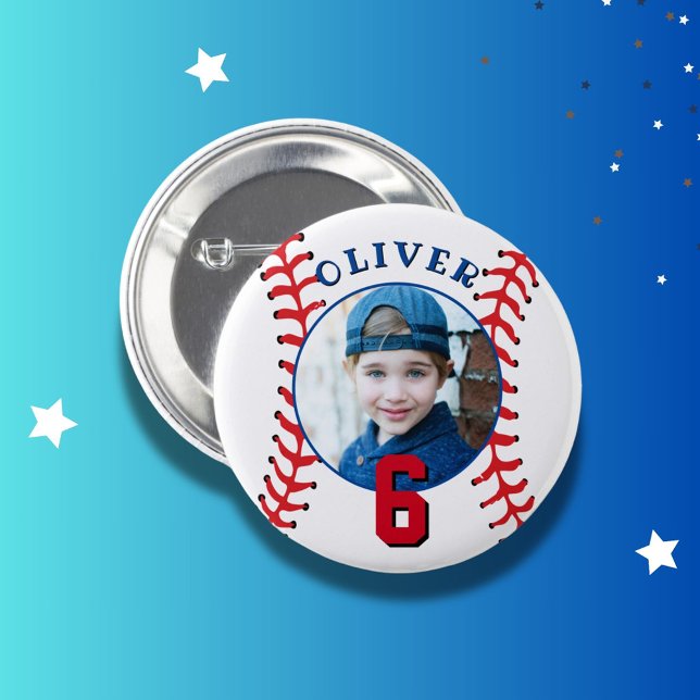 Baseball Ball Kids Birthday Photo Button (Creator Uploaded)