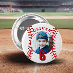 Baseball Ball Kids Birthday Photo Button<br><div class="desc">Baseball Ball Kids Birthday Photo button. Baseball birthday button with a custom photo. Add your photo and name.</div>