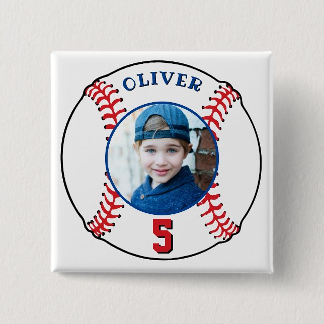 Baseball Ball Kids Birthday Photo Button (Front)