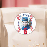 Baseball Ball Kids Birthday Photo Classic Round Sticker<br><div class="desc">Baseball Ball Kids Birthday Photo Sticker. Baseball birthday sticker with a custom photo. Add your photo and name.</div>