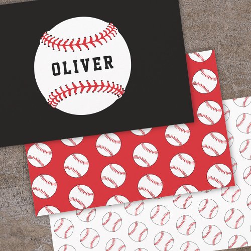 Baseball Ball Pattern Kids Name Birthday Wrapping Paper Sheets