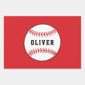 Baseball Ball Pattern Kids Name Birthday Wrapping Paper Sheets (Front)