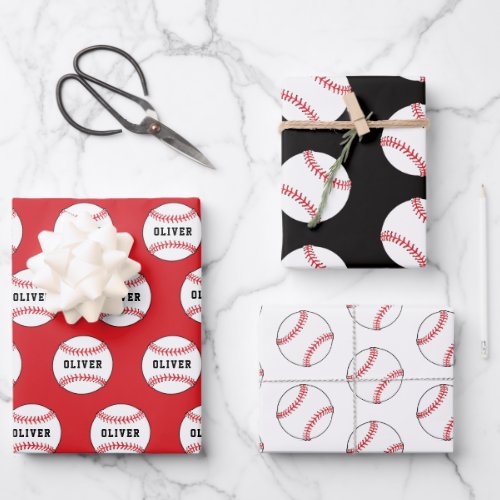 Baseball Ball Pattern Kids Name Birthday Wrapping  Wrapping Paper Sheets - Baseball Ball Pattern Kids Name Birthday Wrapping Paper Sheets. Personalize with your name or erase the text.