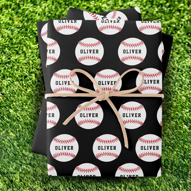 Baseball Ball Pattern Kids Name Birthday Wrapping  Wrapping Paper Sheets (Creator Uploaded)