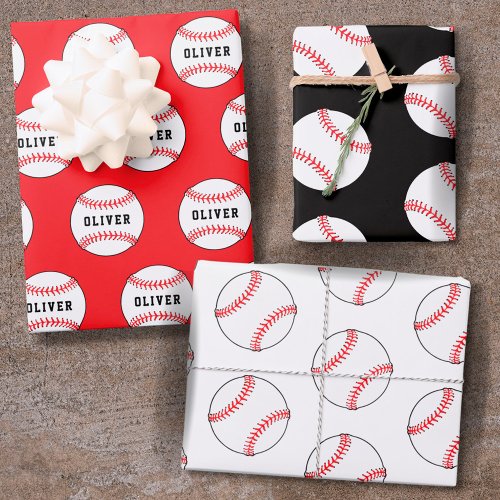 Baseball Ball Pattern Kids Name Birthday Wrapping  Wrapping Paper Sheets