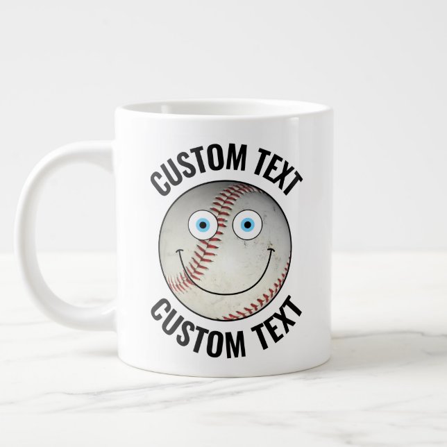 Baseball Ball Personalized Text Custom Happy Face Giant Coffee Mug (Left)