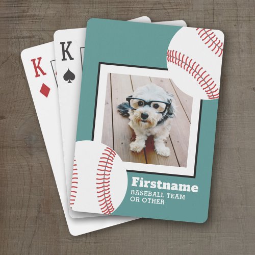 Baseball Ball Photo Add Your Name _ Can Edit Color Poker Cards