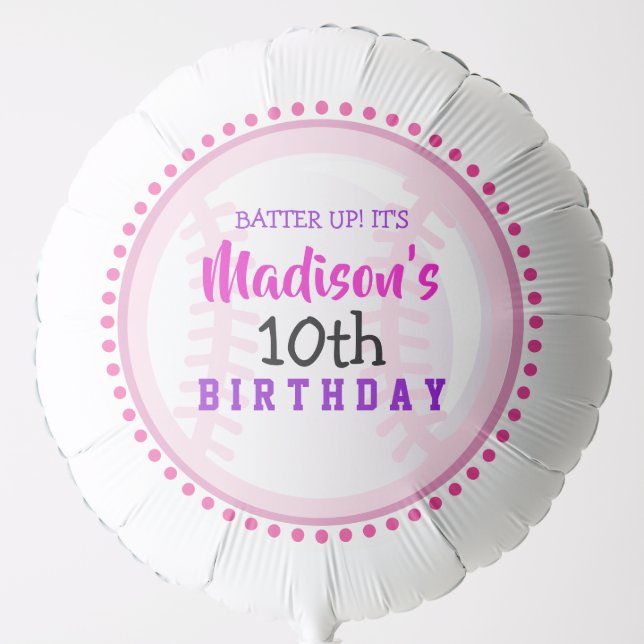 BASEBALL BALL PINK Birthday Party Balloon (Front)
