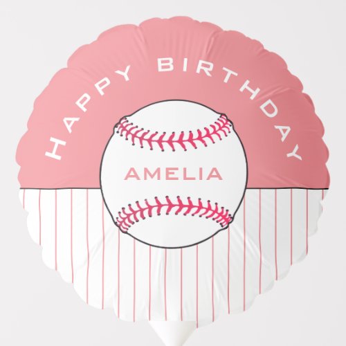 Baseball Ball Pink Kids Name Happy Birthday Party Balloon