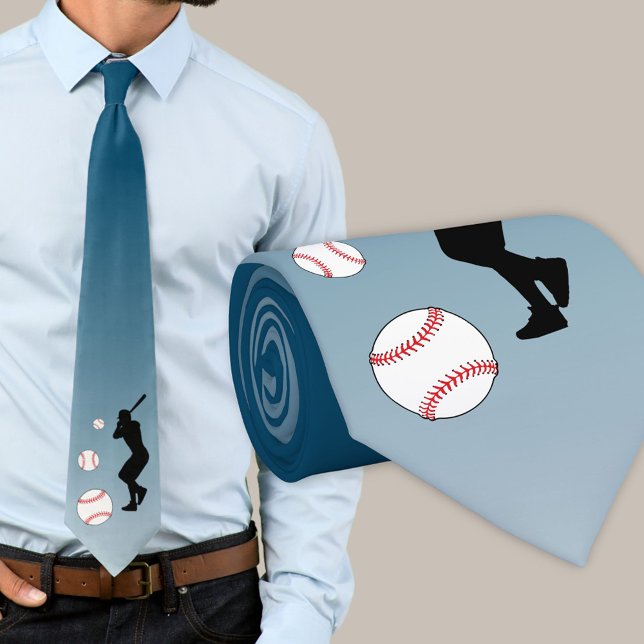 Baseball Ball Player Black Silhouette Blue Neck Tie (Creator Uploaded)
