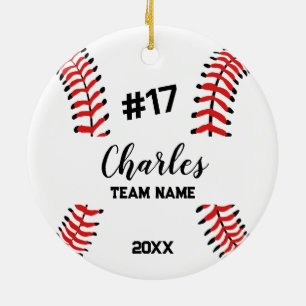 Baseball Ball Player Custom Name Number & Team Ceramic Ornament