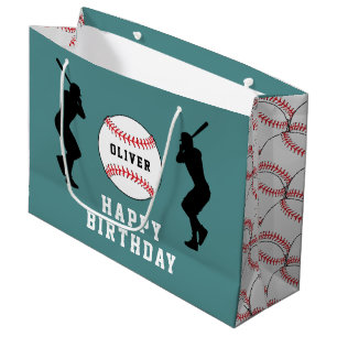 Baseball Ball Player Kids Name Birthday Large Gift Bag